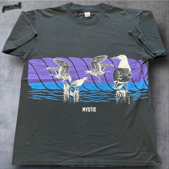 Men’s T-Shirt VINTAGE Seagulls Mystic Single Stitch XL Wraparound EUC - Picture 1 of 9